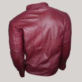 Jade Mens Maroon Zip-Up Bomber Leather Jacket